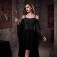 thumbnail image 6 of OSOLU Women's Halloween Dress Off Shoulder Flare Bell Sleeve Lace Up Front High Low Hem Long Dresses, Black, 6 of 7