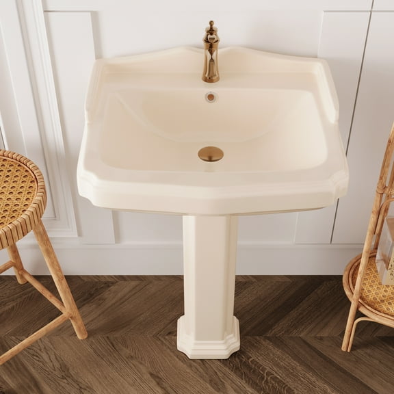 Dynasty 35.5" Tall Rectangular Vitreous China Pedestal Bathroom Sink with Overflow