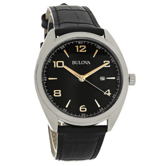 Bulova 98B367 Classic Black Dial Black Leather Strap Mens Watch