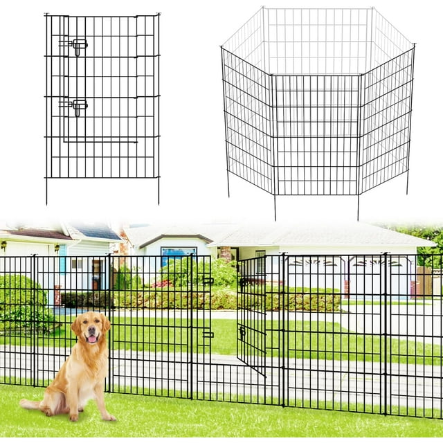 Garden Fence Metal Decorative Fence H x W ( Panels Total Length . ft) Dog Fence No Dig Fence Rustproof Animal Barrier Fencing for Dog Rabbits and Patio Yard