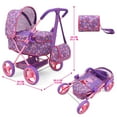 thumbnail image 4 of Peppa Pig: Doll Deluxe Pram & Bag - Purple, Pink, Flowers - Accessory For Dolls Up To 18", Shoulder Bag, Foldable, Retractable Canopy, Kids To, Age 3+, 4 of 6