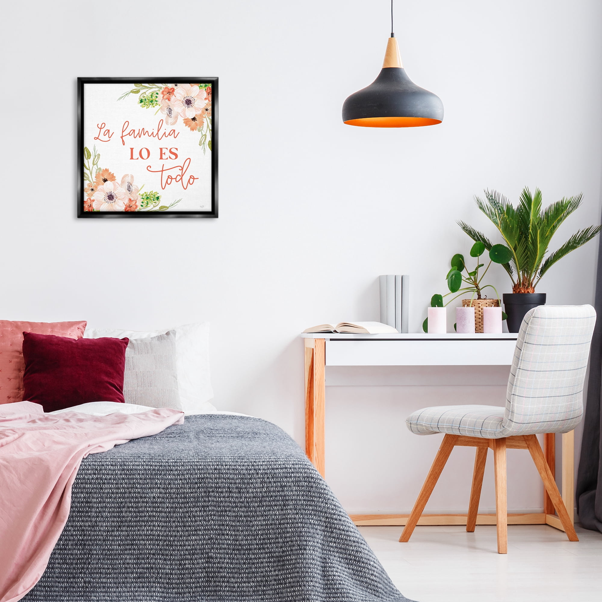Stupell Industries Spanish Family Is Everything Plants & Flowers Painting Black Floater Framed Canvas Art Print Wall Art, 25 x 25