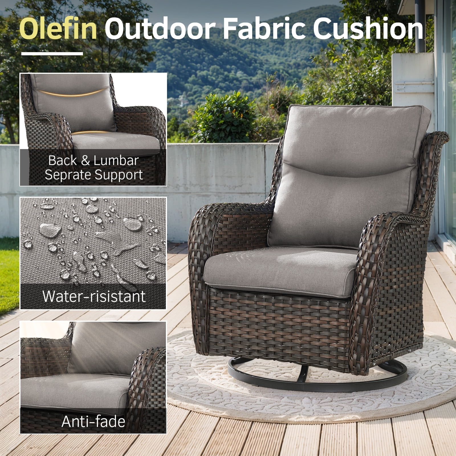 Gymojoy 4 Pieces Outdoor Patio Wicker Furniture Conversation Set All Weather High-Back Outdoor Swivel Chairs Patio Glider with Ottoman for Backyard