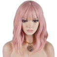 thumbnail image 2 of Peluca de moda de 14 '', rosa - Peluca sintética de cabello largo encantador, ondulado, flequillo aireado con malla - para mujeres y niñas JFHHH pequeña, 2 of 5