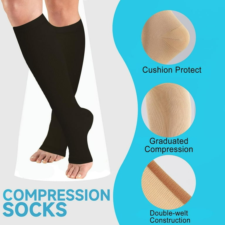 3Pairs Open Toe Compression Socks 15-20 mmHg for Women and Men