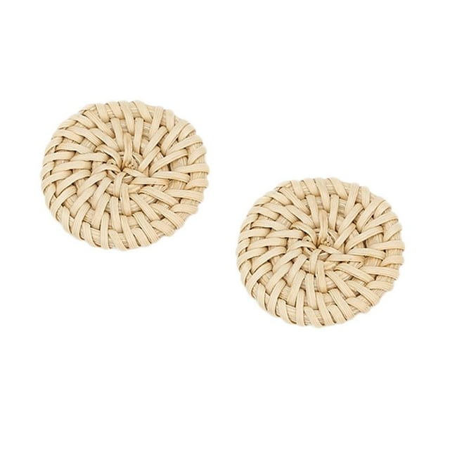 simhoa 1Pair Natural Wicker Rattan Earrings DIY Findings Round Triangle