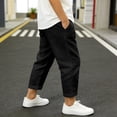 thumbnail image 6 of CQONEPT Teen Girls Linen Carpi Pants Wide Leg Summer Elastic Waist Baggy Cropped Trousers Beach Comfy Pants with Pockets Black 170, 6 of 6
