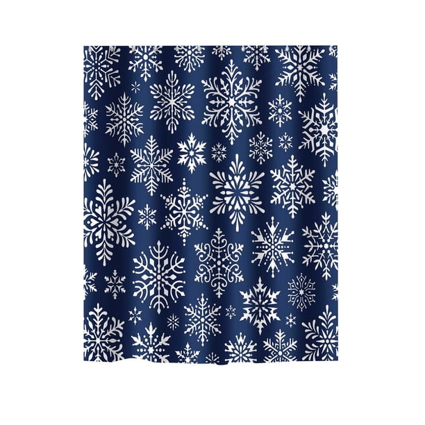 Cortina de ducha de poliéster con estampado navideño de copos de nieve de invierno para baño.