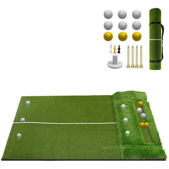 PRIJESSE  5x4 FT Dual-Turf Golf Hitting Mat with Ball Tray | 21mm & 50mm Thick Grass, EVA Non-Slip Base | for Indoor/Outdoor Practice & Simulators