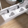 thumbnail image 4 of MEDUNJESS 59" Premium Wall Mounted Double Basins Sink Solid Surface Rectangular Bathroom Sink with Faucet Hole，Matte White, 4 of 6