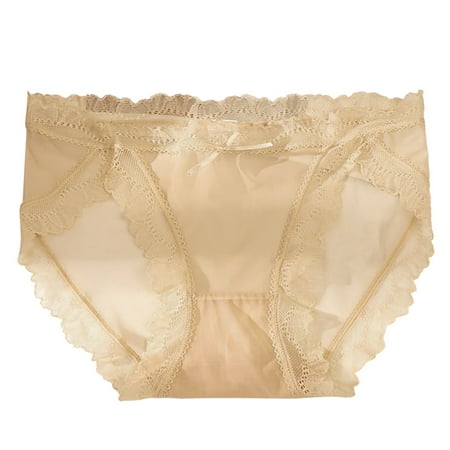 

KaLI_store Underwear Women Women s Underwear Lacy Panties Lace Bikini Hipster Silky Comfy Briefs Beige L