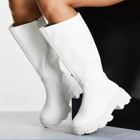 

Women Boots Muffin Thick Bottom High Tube Slimming Flat Heel Chimney Boots