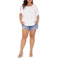 thumbnail image 2 of Blusa de mujer de talla grande Agnes Orinda, con hombros descubiertos, de manga corta, cuello redondo, color blanco, camisetas casuales de verano 2X, 2 of 6