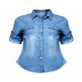 thumbnail image 3 of PENGXIANG Chemise Rétro Femme Décontractée en Jean Bleu Doux à Manches Longues, 3 of 6