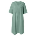 thumbnail image 3 of WILLBEST Coupes de Vinaigrette Ranch Individuelles Femmes Robe Décontractée Unie Manches Courtes Col en V avec Poches Robe Longue Ample, 3 of 4
