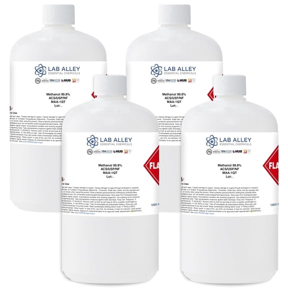 Lab Alley Methanol ≥99.8% ACS Reagent , Pack of 4 Quart Bottles