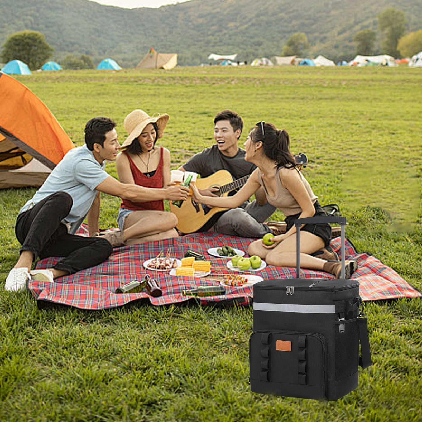 Elainilye Rolling Cooler Bag, Telescopic Handle Ice Box, Portable Insulated Picnic Storage for Car Outdoor