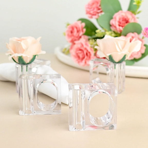 Balsa Circle 4 Clear Square Acrylic Dinner Napkin Rings Mini Flower Holders Party Events Decorations Supplies