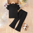 thumbnail image 5 of Wxirdiow Summer Clothes Kid Girls 2PCS Outfit Set Short Sleeve Tops & Flare Pants with Heart Print Casual Girl Clothes Black Size,4-5 Years, 5 of 7