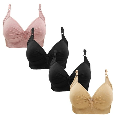 Gnurob Women Push Up Bralette 4 Pack Wireless Padded Bra with Straps Seamless Lace Brassiere Plus Size Bralettes Soft Breathable Underwear Everyday Bras Clearance Saving B09-Pink Small
