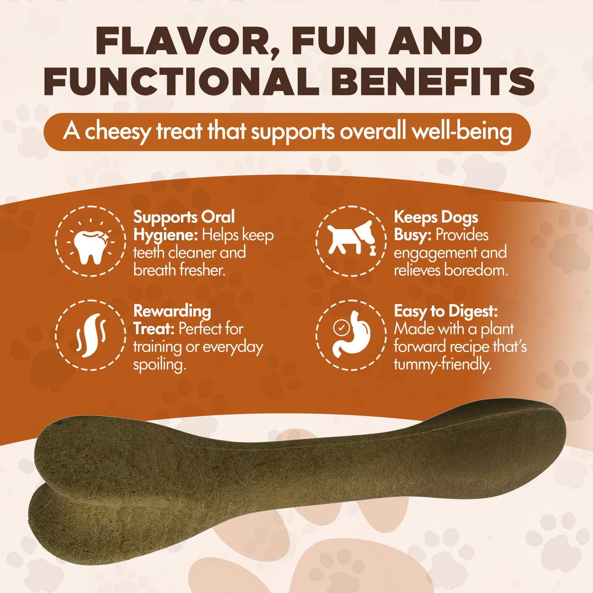 Scoochie Pet Chewka Cheese Flavored Plant-Forward Fully Digestible Dog Chew Bone, Large, 3CT