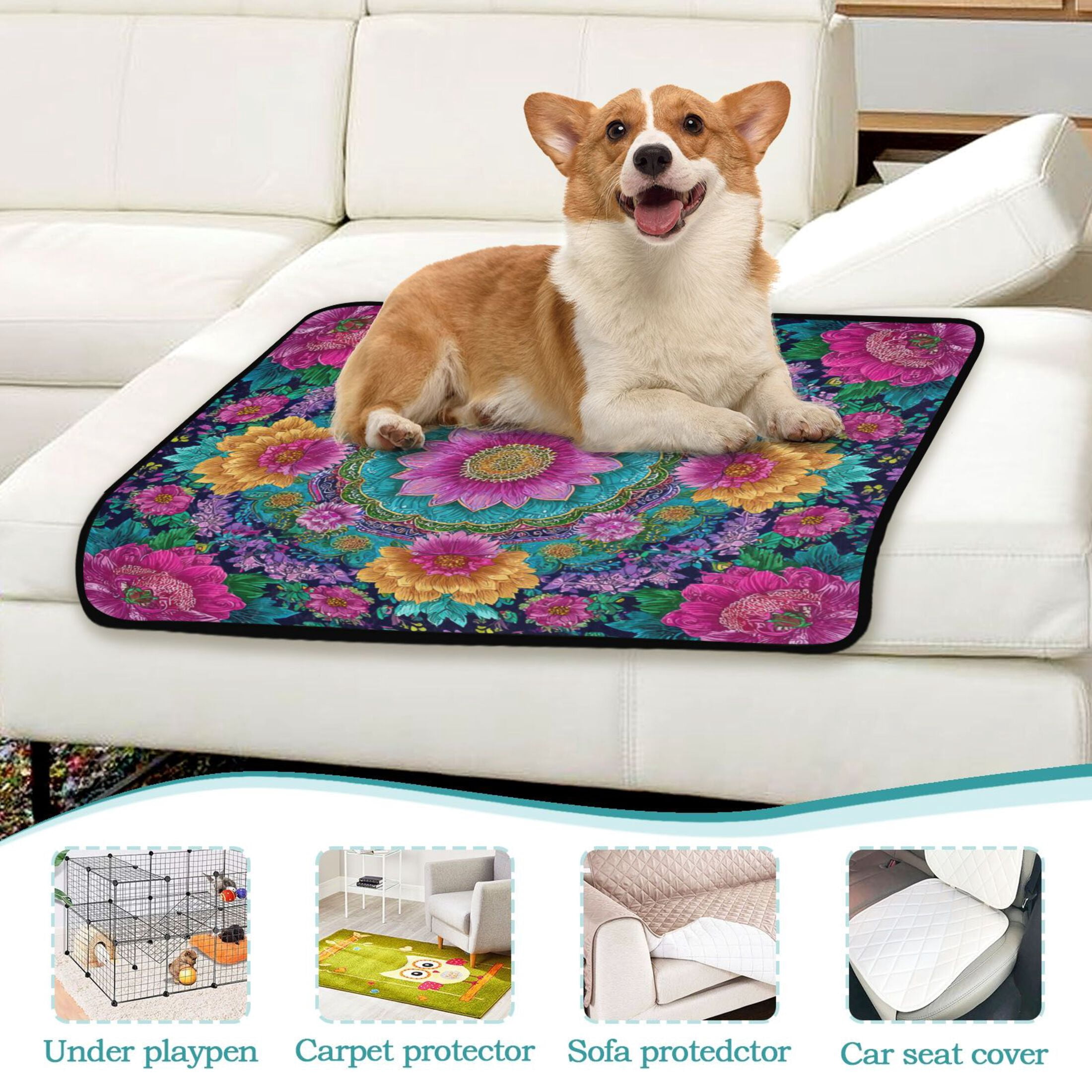 Washable Pet Pee Pads with Super Absorbent Reusable Training Pads for Dogs & Cats Colorful Delicate Floral