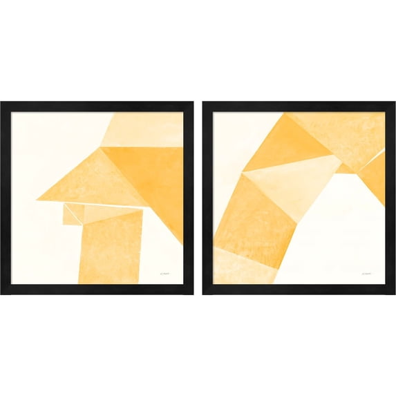 Great Art Now Paper Work Yellow by Mike Schick, 2 Piece Framed Art Set Each 13"W x 13"H