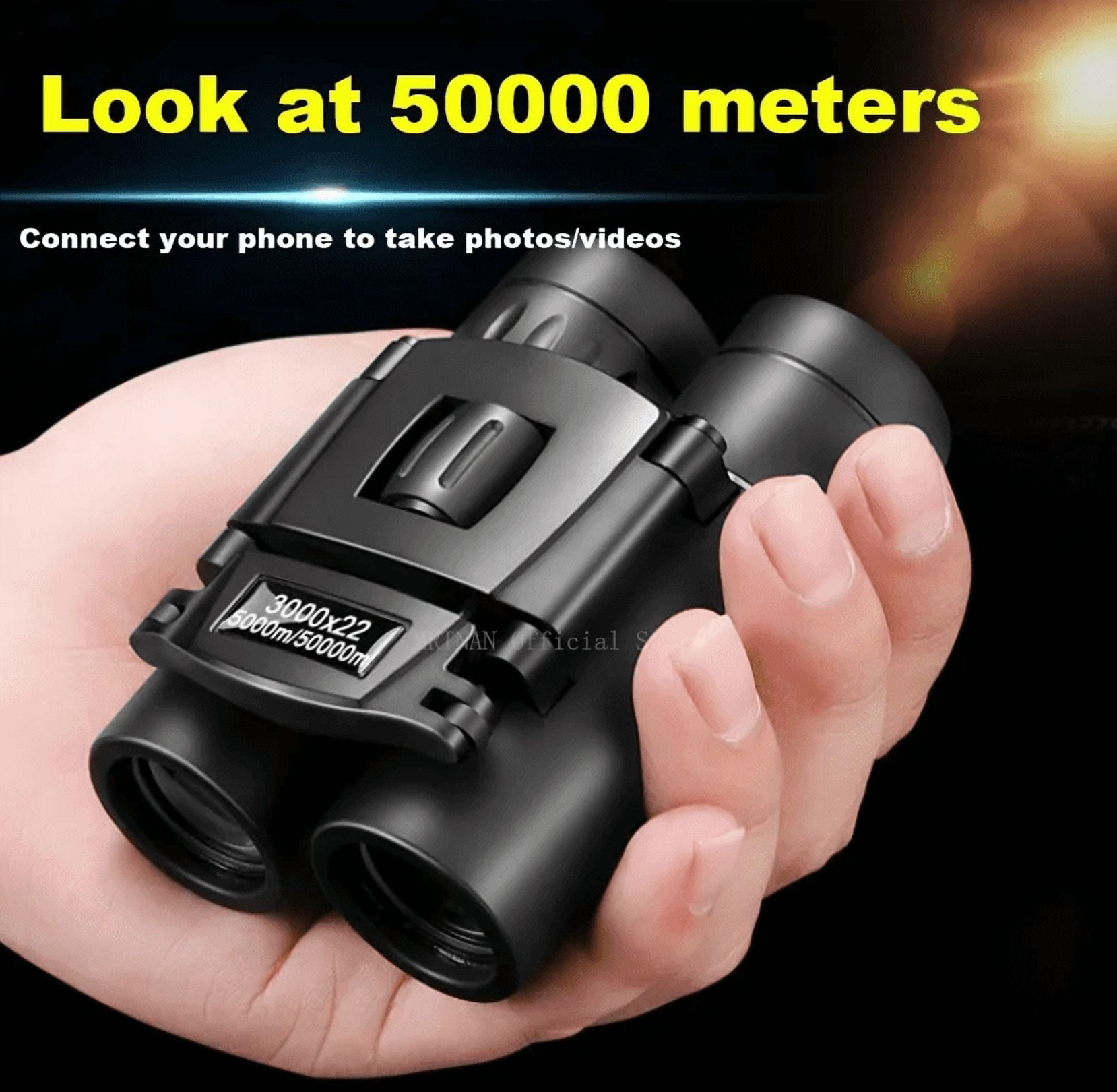 3000x22 HD Zoom Portable Powerful Binoculars Long Range BAK4 Telescope Folding FMC Binoculars for Hunting Camping Travel
