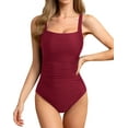 thumbnail image 6 of Jusfitsu Vintage One Piece Bathing Suit for Women Tummy Control Womens High Cut Ruched Swimsuits Bandeau Swimwear, 6 of 7