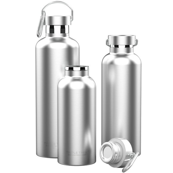 17 oz Stainless Steel Water Bottle with Lid of Handle, Double Wall Wide Mouth Lids Vacuum Insulated Leak Proof Sports Bottle, Keeps beverage Hot or Cold Sweat Proof - BPA Free (Silver)