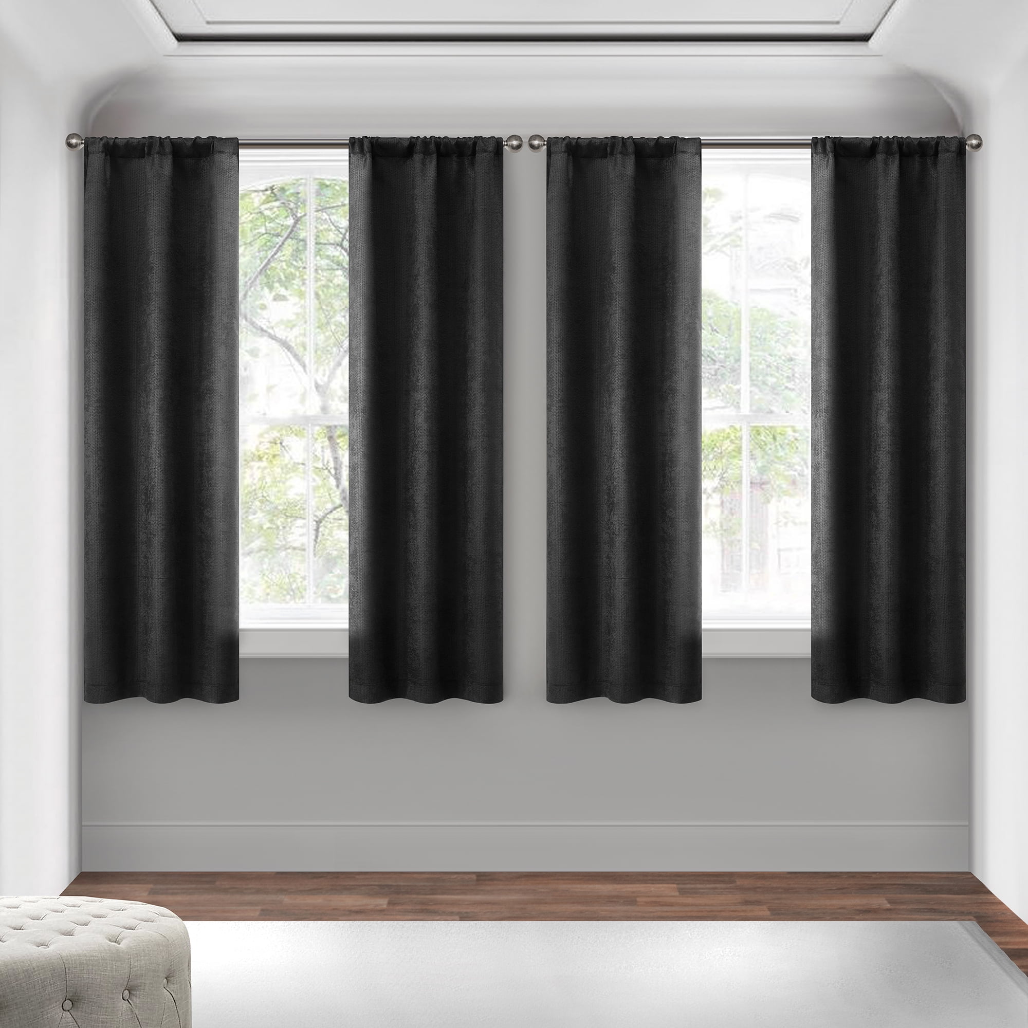 (4 pack) Mainstays 4 of a Kind Blackout Curtain Panels, Set of 4, Black, 28" W x 63" L