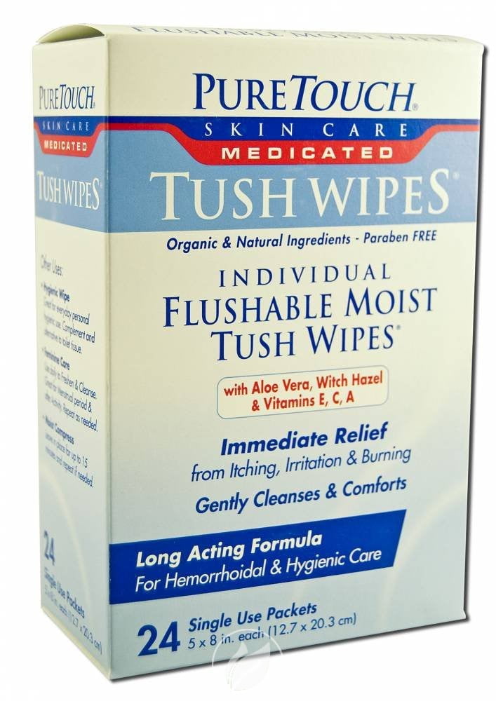 Puretouch Individual Flushable Moist Tush Wipes, 24 Count