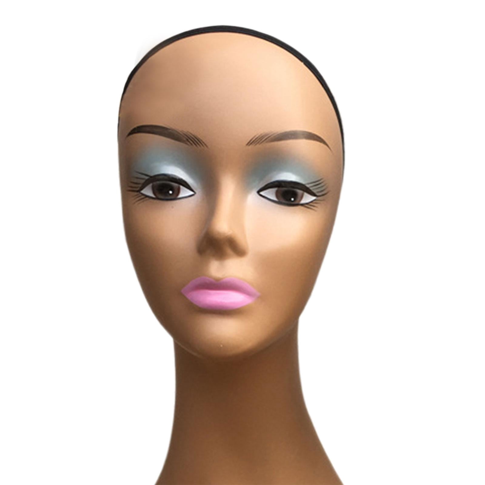 Female Bald Mannequin Head Hat Display Rack with Makeup Smooth 19inch Manikin  Display Stand for Glasses s Making Blue
