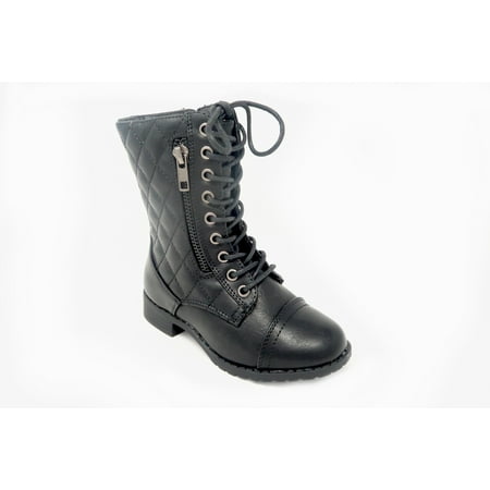 

Little Girl s Lac up & Zip Up Quilted Military Style Combat Boot Black 10 Toddler