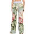 thumbnail image 4 of Women's Pink Peony Green Leaf Pajama Pants, Casual Pajama Bottoms Lounge Pants Wide Leg, 4 of 7