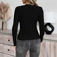 thumbnail image 5 of Zedker Tops for Women Square Long Sleeve Crop Neck Slim Fitted Casual Fashion Top,Plus Size Black XL, 5 of 7