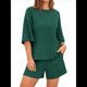 thumbnail image 2 of Conjuntos de Pijama para Mujer, Blusas Extragrandes de 3/4 y Pantalones Cortos con Cintura Elástica, Conjuntos de Estar por Casa. Verde S, 2 of 6