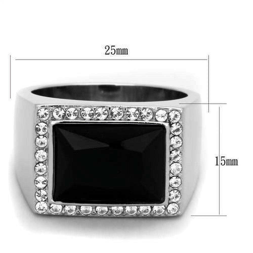 Mens Ring Black Silver Stainless Steel Ring with Synthetic Onyx in Jet
