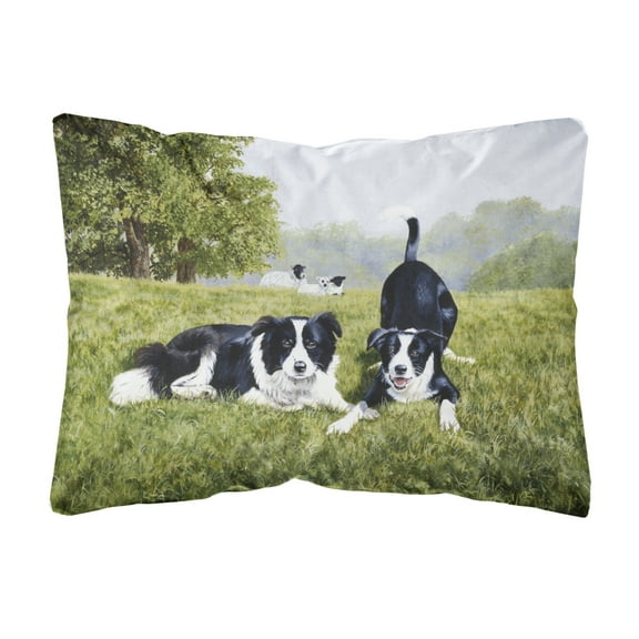 Carolines Treasures FRF0014PW1216 Lets Play Border Collie Canvas Fabric Decorative Pillow, 12H x16W, multicolor