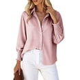 thumbnail image 5 of Women's Striped Button Up Shirts with Smocked Long Sleeve Lapel Collar Loose Fit Dressy Casual Trendy Blouses (XL, Pink), 5 of 6