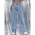 thumbnail image 4 of Women High Waisted Jeans Boyfriend Baggy Wide Straight Leg Casual Denim Pants Trousers Light Blue L, 4 of 9