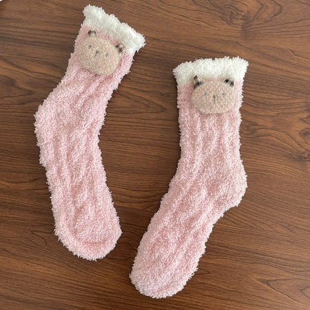 

8 pair Womens Winter Doll Socks Autumn And Winter Mid Tube Socks Coral Fleece Thickened Warm Stockings Color Random