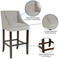 thumbnail image 6 of BizChair 30" High Transitional Tufted Walnut Barstool with Accent Nail Trim in Light Gray Fabric, 6 of 13
