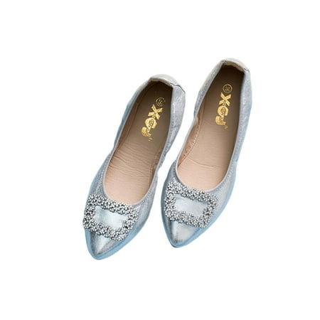 

Lacyhop Ladies Loafers Slip On Flats Rhinestones Flat Shoes Work Fashion Dress Shoe Lightweight Comfort Silver 7.5