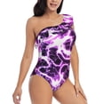 thumbnail image 3 of Goofa Blue Lightning Pattern Women's One Piece Swimsuits Tummy Control Bathing Suits Asymmetric One Shoulder Swimwear-Large, 3 of 6