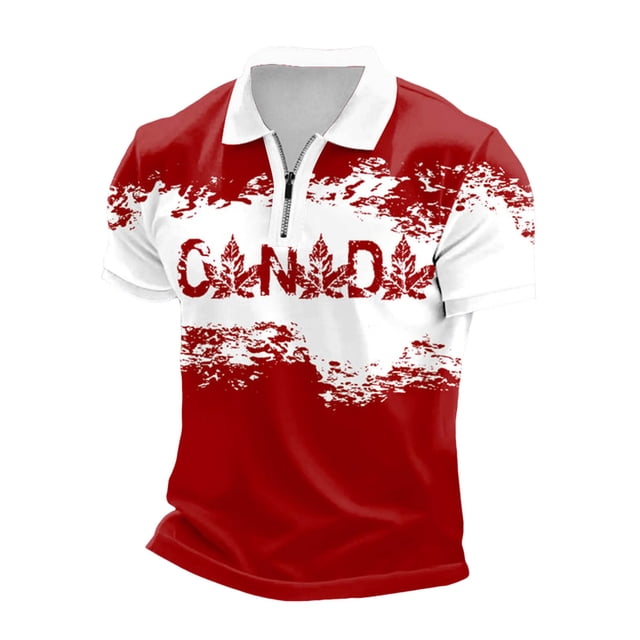 Canada Shirt Men Short Sleeves Zipper Polo Shirts Basic Maple Leaf Golf Shirts