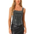 thumbnail image 1 of INSPIRAR CHIC Top de Tirantes para Mujeres con Lentejuelas Brillantes Sin Mangas Corset Talla XS Negro, 1 of 6