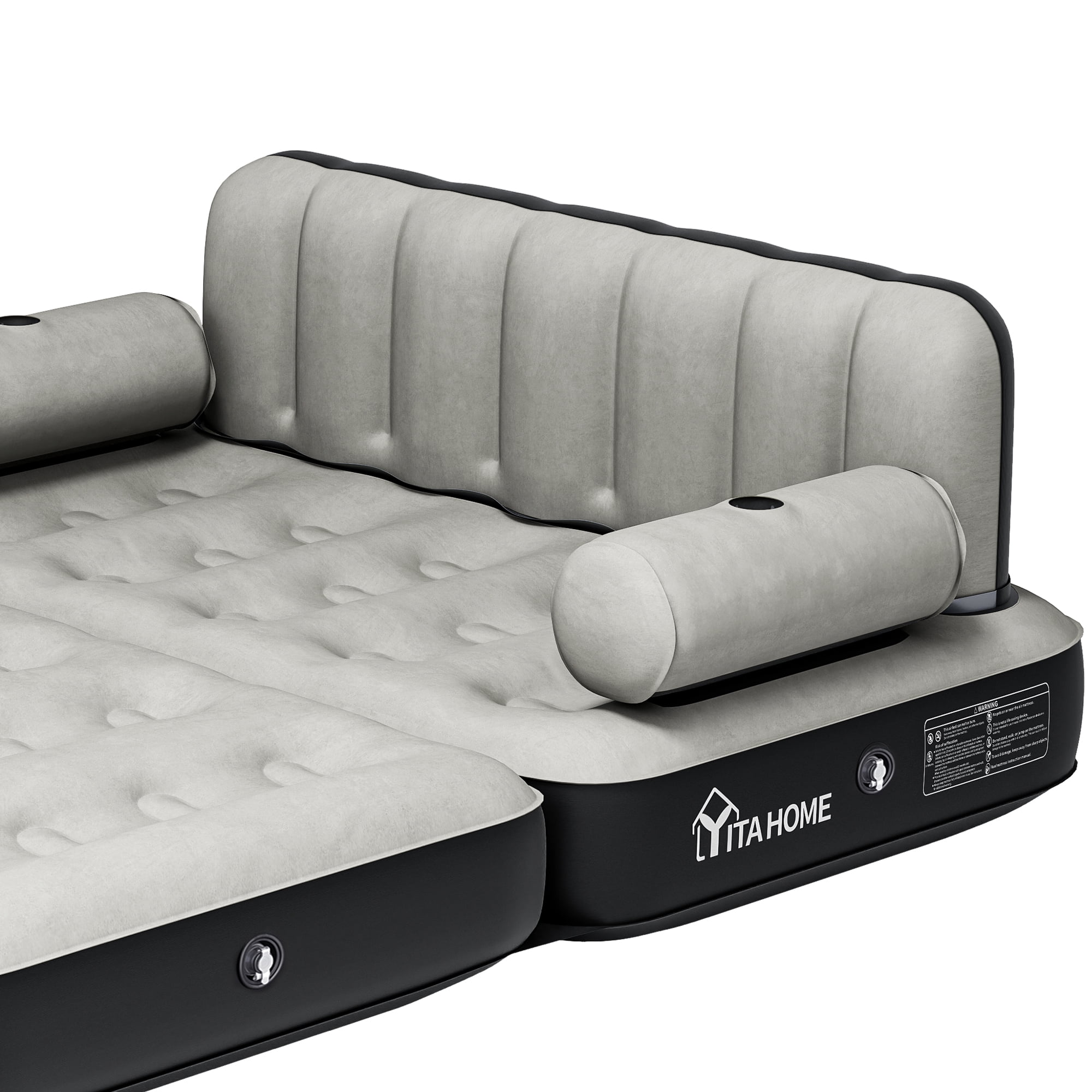 Uforic Queen Size Air Mattress with Built-in Air Pump, Black Bed Skirt and Gray Top Including Repair Kit and Storage Bag, Supports Inflation/Deflation