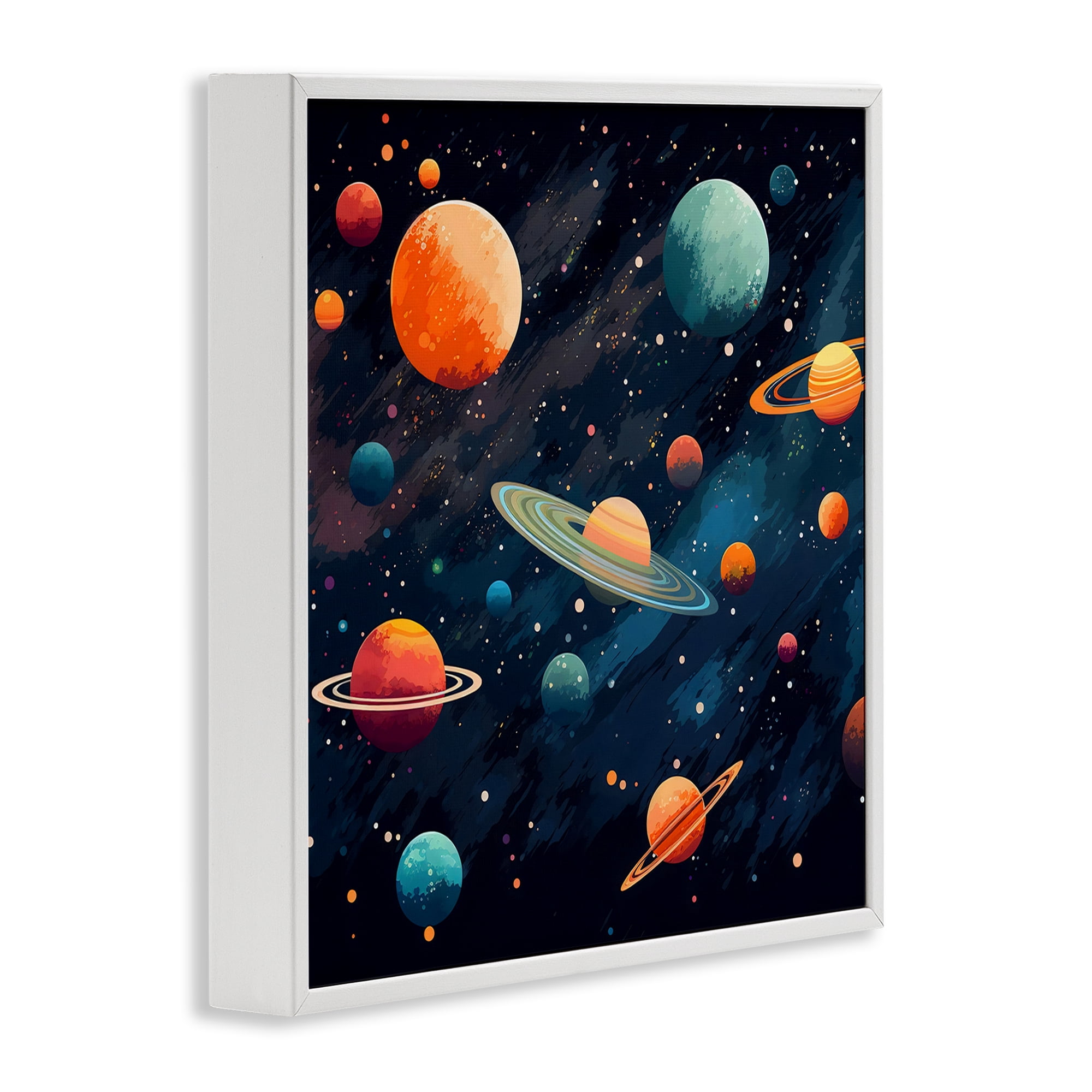 Stupell Industries Orange & Blue Planets in Orbit White Framed Giclee Art, design by Creative Studio