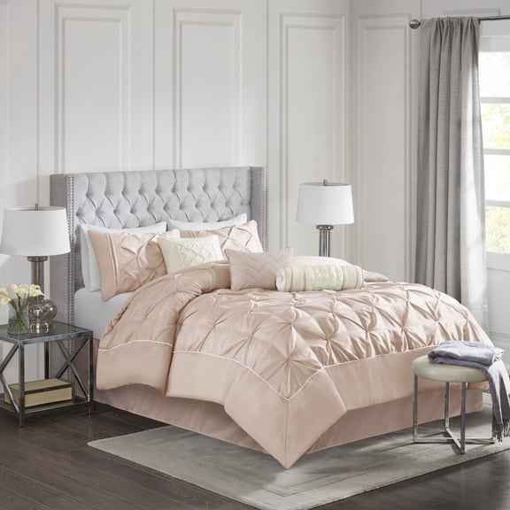 Madison Park Queen Size 7 Piece Tufted Comforter Set Blush,Bed in a Bag,All Season Bed Set,Cozy and Lightweight